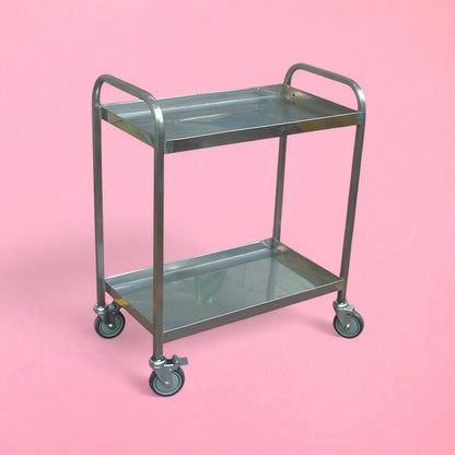 Stainless steel 2 flat shelf trolley