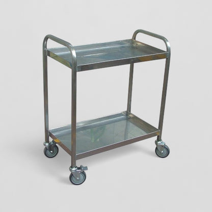 Stainless steel 2 flat shelf trolley
