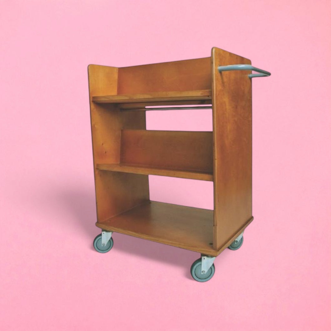 Traditional solid wood book trolley