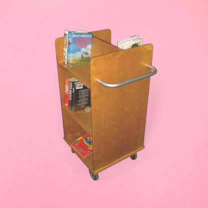 Solid wood desk side book trolley