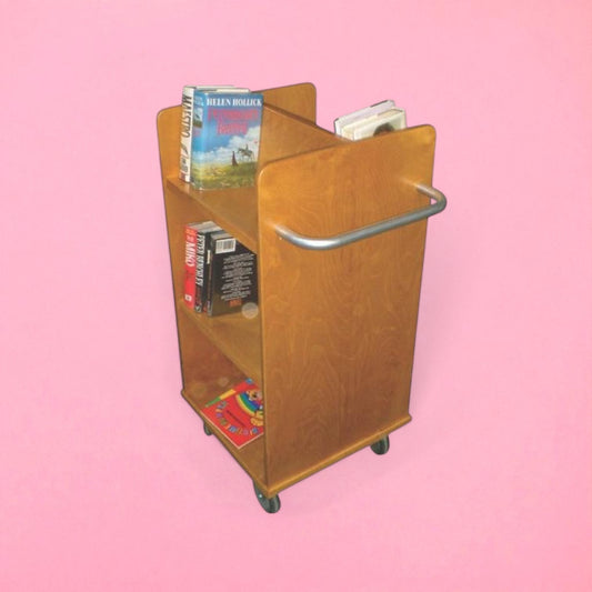 Solid wood desk side book trolley