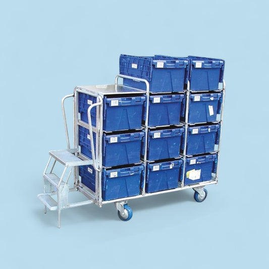 12 tote box trolley with step ladder