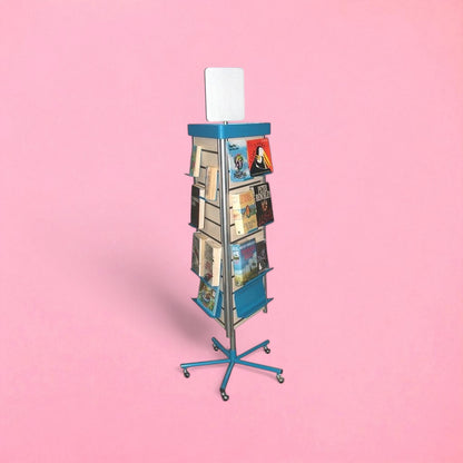 Triangular book display unit base with wheels